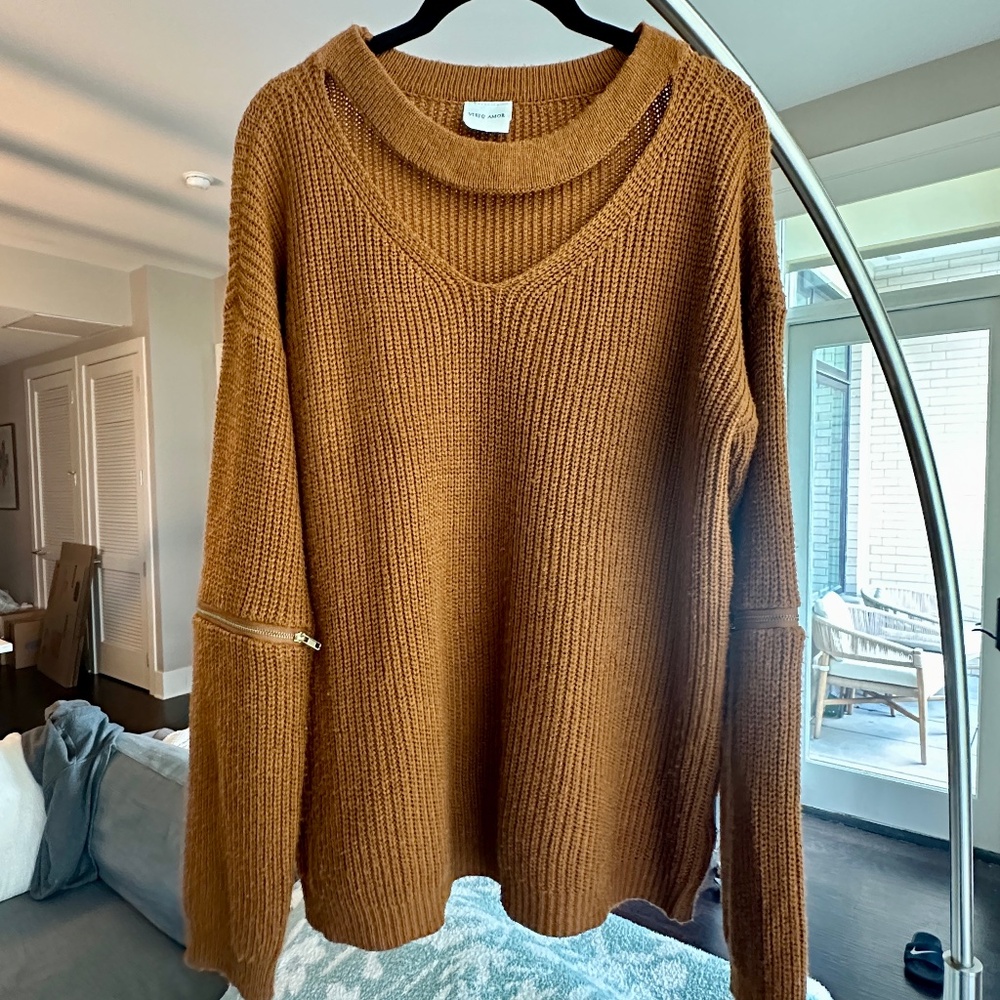 Camel Cut Out Oversized Sweater